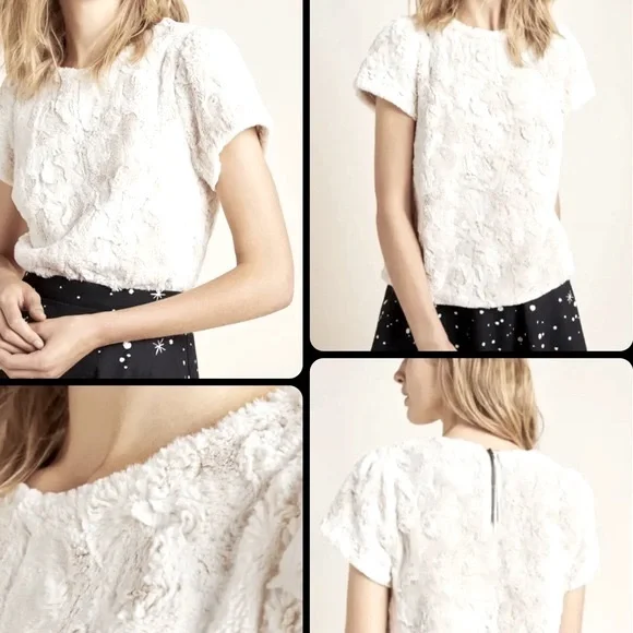 Anthropologie x Leifsdottir | Cream White Lined Faux Fur Top Exposed zip… - Picture 13 of 13